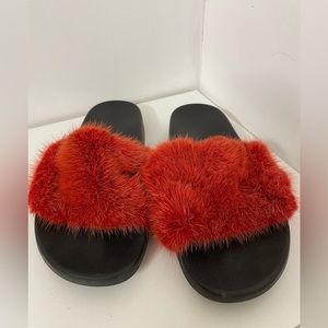SALE! Givenchy Black and Red Fur Slides.